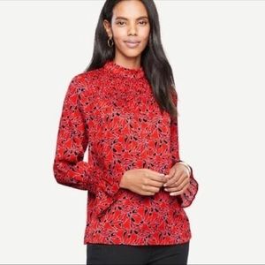 NWOT Ann Taylor mock neck smock chest ruffle flutter sleeves blouse
